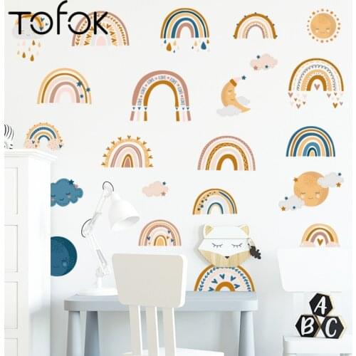 Tofok Nordic INS Bohemia Watercolor Rainbow Wall Stickers Nursery Room Wall Decal for Kid Room Bedroom Home Decoration PVC Decor