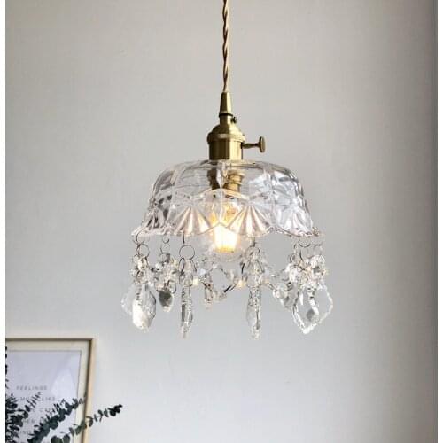 Vintage brass crystal glass Pendant lamp living room Fixtures Glass European Retro Pendant Lighting Vintage Single head WF1014