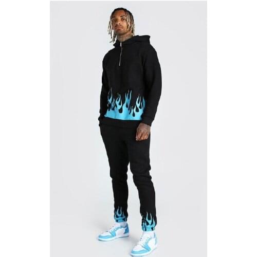 2021 foreign trade new mens printed leisure sports suit flame fashion personality mens sports suit