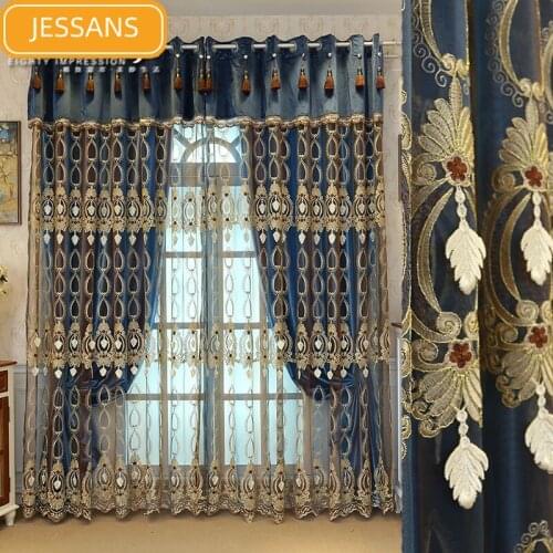 European-style High-end Three-dimensional Relief Embroidery Flower Window Flannel Curtains for Living Room Bedroom