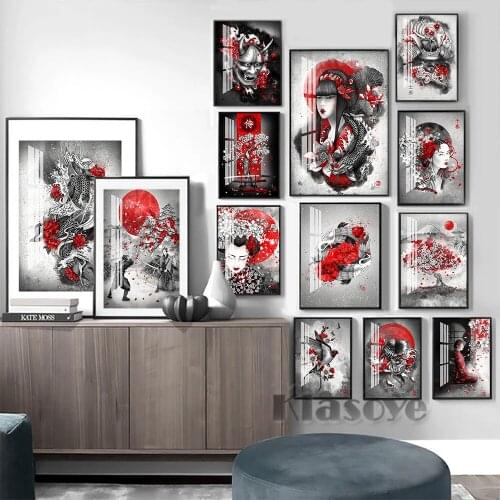 Japanese Ink Drawing Art Prints Poster Traditional Kimono Girl Bushido Hannya Geisha Sakura Crane Carp Wall Picture Home Decor