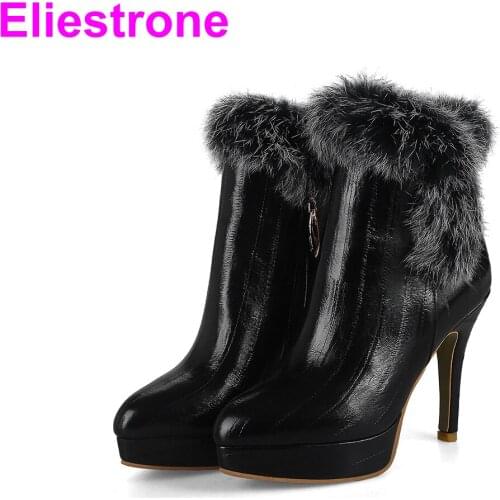 Brand New Fashion Black White Women Ankle Platform Riding Boots High Heel Lady Furry shoes YB316 Plus Big Small Size 32 43 46 10