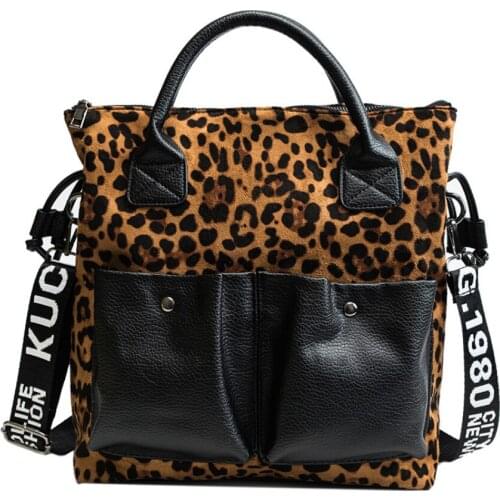 PU Women Leopard Print Handbags With Adjustable Strap Fashion Cross Body Bags Double Pocket Girl Causal Shoulder Bag