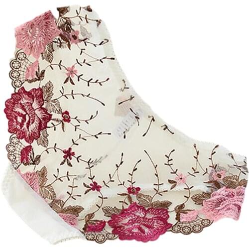 Embroidery Women Floral Lace Underwear Sexy Seamless Transparent Female Panties Girls Briefs Cotton Intimate Lingerie 2020