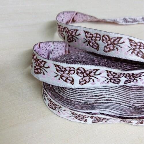 1.4cm 14mm 5/8 White Light Pink Brown Cute Cartoon Butterfly Bedding Lace Trim Curtain Laciness National Jacquard Ribbon Webbing