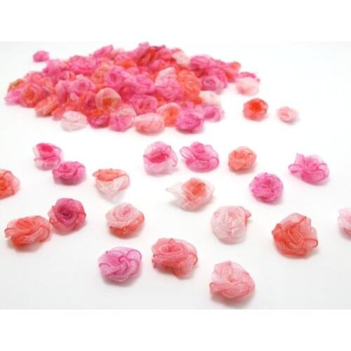 100 Pieces Chiffon Rose Flower Buds|Mix Pink Ombre|Flower Applique|Fabric Flower|Baby Doll|Craft Bow|Accessories Making