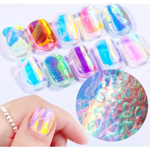 11Pcs/set Korean Nail Art Stickers Ice Aurora Nails Decals Self-Adhesive Holographic Nails Design Manicure Decoration Decals