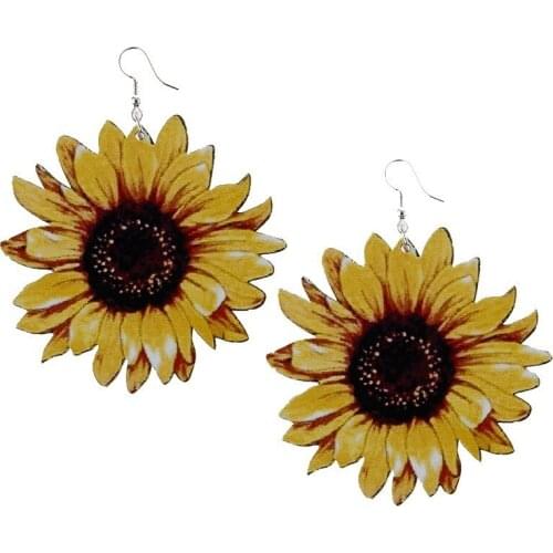 2020 Wholesale Romantic 3D Solid Wood Sunflower Earrings for Women Series Yellow Painting Drop Earrings Jewelry Charms Gift