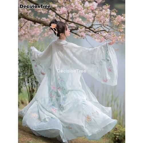 2021 ancient chinese costume women traditional chinese dance clothing for women long sleeve hanfu satin robe chinese dress