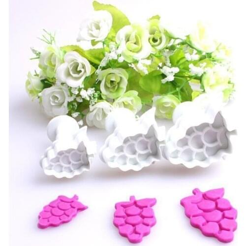3pcs/set Fruit Grape Cookie Biscuit Cutter Stamp Spring Mold DIY Plastic Sugarcraft Chocolate Decorating Plunger Cutter