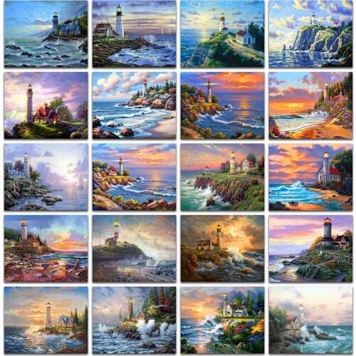 5D DIY Diamond mosaic lighthouse Full square Diamond painting Cross stitch seaside house round Diamond embroidery sea Home Decor