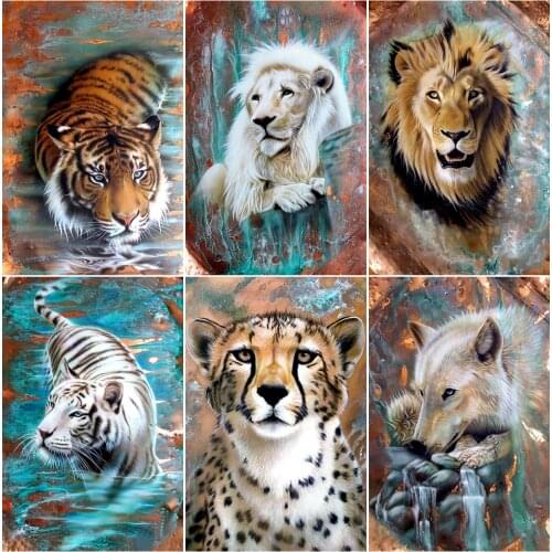 5D DIY Diamond Painting Kits Lion Tiger And Leopard Full Round With AB Drill Diamond Mosaic Home Decoration Unique Gift Art