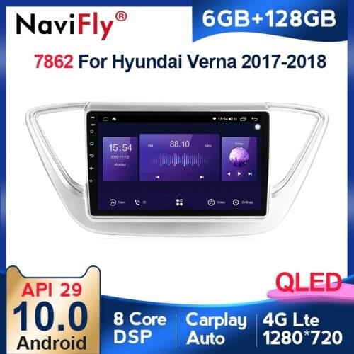 QLED 1280*720 Android 10.0 Car Radio Navigation GPS Player For Hyundai Solaris 2 2017 - 2019 Octa Core 6GB+128GB No 2 Din DVD