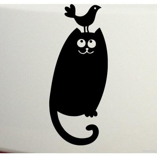 CS-10421# Vinyl Decal Cat with Bird on Head Car Sticker Waterproof Auto Decors on Truck Bumper Rear Window