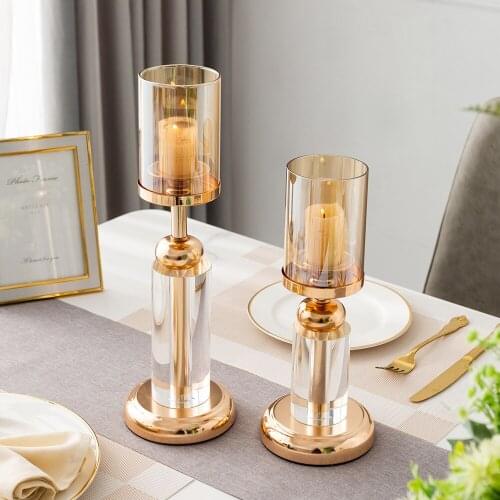 Living Room Wedding Table Decor Gifts Dining Table Decor Modern Metal Glass Candle Holder Golden Candle Holders Center Table