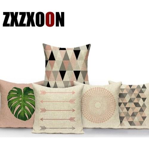 Decorative Throw Pillows Case Pink Geometric Tropic Palm Leaf Deer Heart Shape Pattern Sofa Cushion Cover for Home Living Room