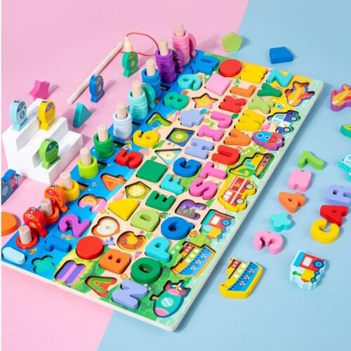 Wooden Montessori Toys Fruit Digital Alphabet Animal Traffic Figure Matching Puzzle Preschool Busy Board Educational Kids Toys