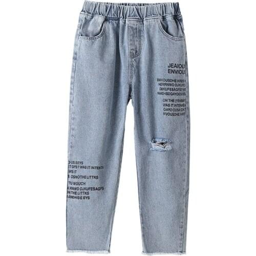 Children Trousers Kids Girl Jeans Pants Spring And Autumn Soft Baby Elastic Waist Cartoon Cotton Denim Pants Fashion Printing