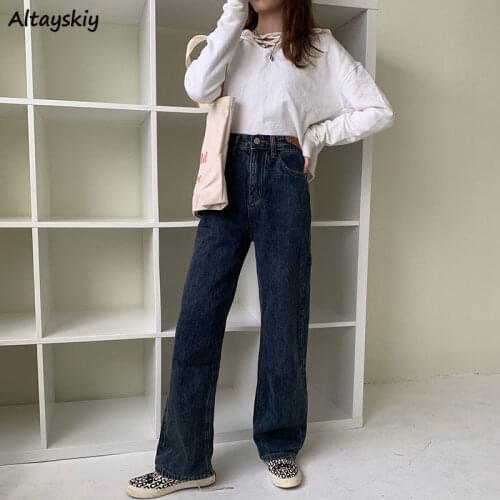 Jeans Women Wide Leg Trouser Fashion Female Cozy Loose Solid Thick Full Length Vintage Washed Vaqueros Mujer Casual Student Kpop