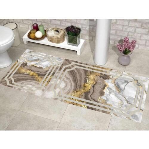 Elite Rectangle Luxury 2 Pieces Bathroom Mat Set Grey Color Non Slip - Velvet Digital Print - 60*100 cm / 60*50 cm - LAVA LIFE