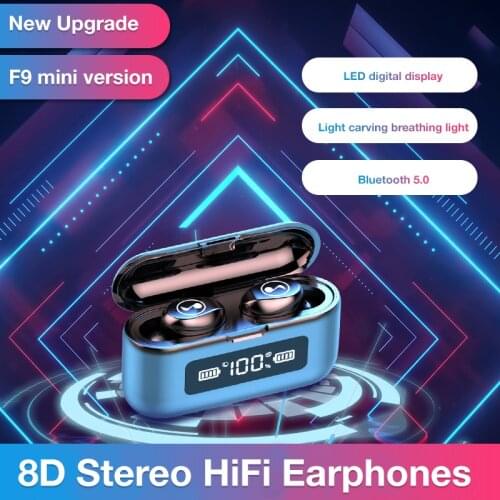 F9 wireless touch headset TWS HIFI Mini in-ear noise reduction sports earplugs LED display 5.0 Bluetooth Headphones for smartpho