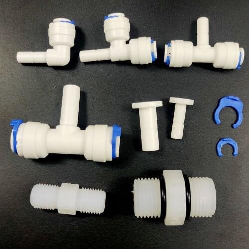1/4" 3/8"OD Hose Quick Connectior 1/4" Pipe Plug Elbow Tee Connector RO Water Reverse Osmosis Aquarium System Connector Fitting
