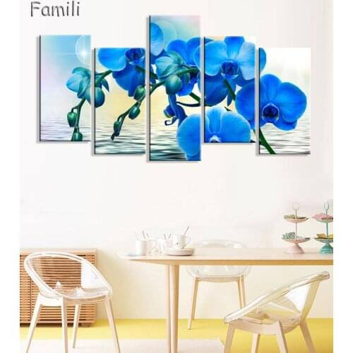 5 Panel Frameless Canvas Photo Prints Orchids And Bubbles Wall Decorations Newest Wall Art Picture Canvas Decor Paintings