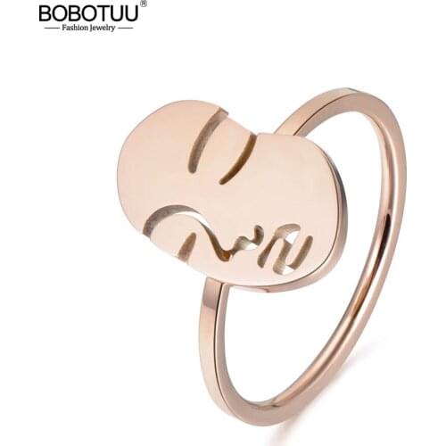 BOBOTUU Classic Rose Gold Color Face Rings Jewelry 316L Stainless Steel Facial Expression Ring For Women DropShipping BR18027