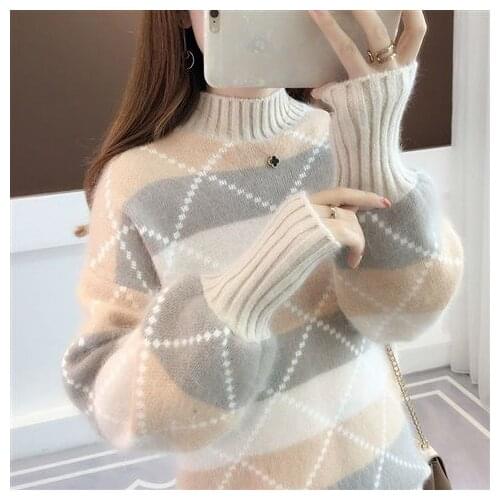 JMPRS Korean Autumn Winter News Loose Color Matching Knitted Sweater Turtleneck Striped Pullover Sweaters Loveley Clothes 2021