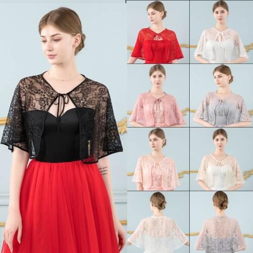 Red Shrugs For Women Appliqued Lace Bolero Marriage Femme Bridal Wedding Dresses Cape Shawls Black White Grey Bride Accessories