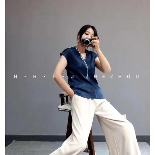 HOT SELLING Fashion fold style T-shirt chromatic solid fold with sleeve sequined T-shirts IN STOCK