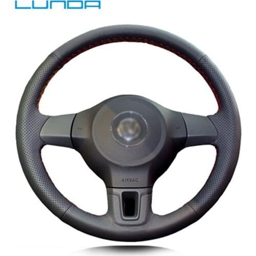 LUNDA Black Artificial Leather Car Steering Wheel Cover for Volkswagen VW Gol Tiguan Passat B7 Passat CC Touran Jetta Mk6