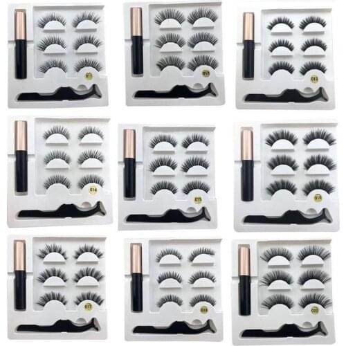 3 Pairs Magnetic Eyelashes Set Magnet Eyeliner 3D Mink False Lashes Tweezer Set Lasting Reusable Fake Eyelashes Extension Set