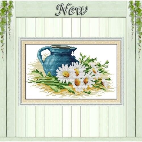 The pottery and daisy flowers paintings counted printed on canvas DMC Sets 11CT 14CT DIY needlework embroidery Cross Stitch kits