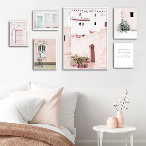 Islamic Architecture Wall Art Poster Pink House Romantic Art Painting Quotes Canvas Prints Nordic Landscape Pictures Home Decor