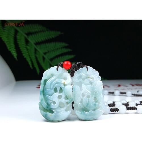 CYNSFJA Rare Real Certified Natural Grade A Burmese Jadeite Amulets Dragon Phoenix Jade Pendant Ice Green High Quality Best Gift