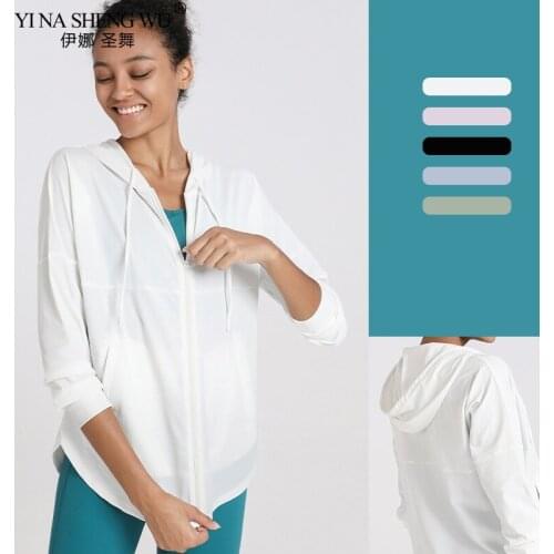 New Zip Up Yoga Jacket Crop Top Women Long Sleeve Loose Hoodie Sport Gym Running Shirt Training Workout Tank Tops Fitness Shirts