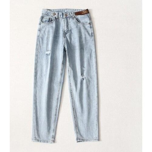 2021 New High Waist Slim Nine Jeans Straight Casual Hole Pants Slim Feet Pencil Pants DLZK583