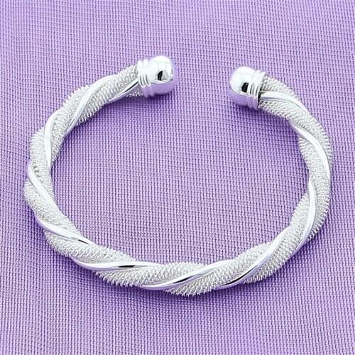 New Style 925 Sterling Silver Twisted Mesh Bracelet Men Women Bracelet Bangle Fashion Party Gift