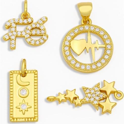 OCESRIO Brass CZ Gold Earrings FE Charm for Making Jewelry Small Heart Bar Pendants Charms for Bracelet Making chma031