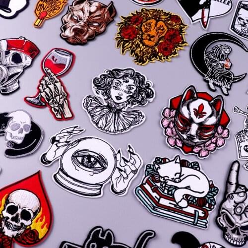 Hippie Patch Iron On Patches On Clothes Punk Skull Embroidery Patches For Clothing Fusible Patch Sticker For Clothes Applique
