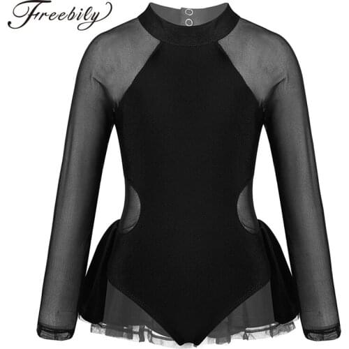 Teen Girls Sheer Tulle Splice Open Back Ruffle Trimmings Kids Ballet Dance Contemporary Dancewear Gymnastics Leotard Tutu Dress