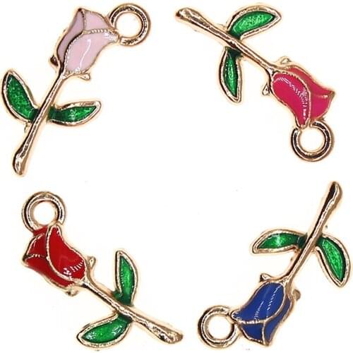 20pcs/lot 9*18mm Cute Flowers Enamel Blue Rose Charm Pendant For Earrings Necklace Bracelet DIY Jewelry Making Findings XL1082