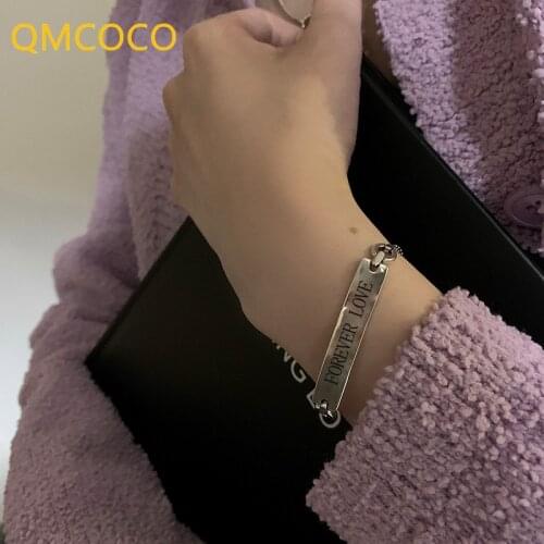 QMCOCO 925 Silver Forever Love Letter Square Bracelet For Women Man Vintage Trendy Adjustable Bracelet Party Gifts