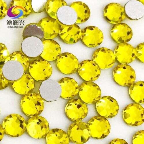 SS3-SS34 Lemon yellow color Non HotFix flatback Top-level glass crystal 3D Nail Art Rhinestones diy Decorations MFNMH