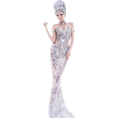 Formal Sexy dress sexy Clothes Costume Stage clothes Silver Color for Singer Dancer Star Performance and Show
