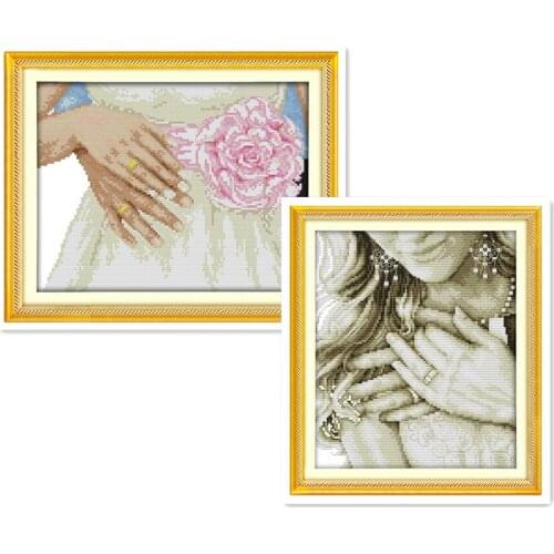 Everlasting Love Wedding Ring Chinese Cross Stitch Kits Ecological Cotton Clear Printed 14 11CT DIY Wedding Decoration For Home