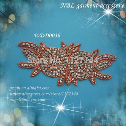 Beaded rhinestone flower applique patch for dress iron on WDD0036