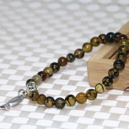 High Grade 6mm Natural Yellow Dragon Veins Agat Onyx Beaded Bracelet Round Beads Women Hot Sale Jewelry Making 7.5inch B1984