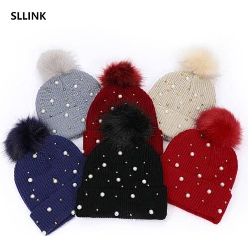 New autumn and winter Korean rivet pearl WOOL HAT wool ball hat outdoor leisure warm womens hat hats fall hats for women 2020